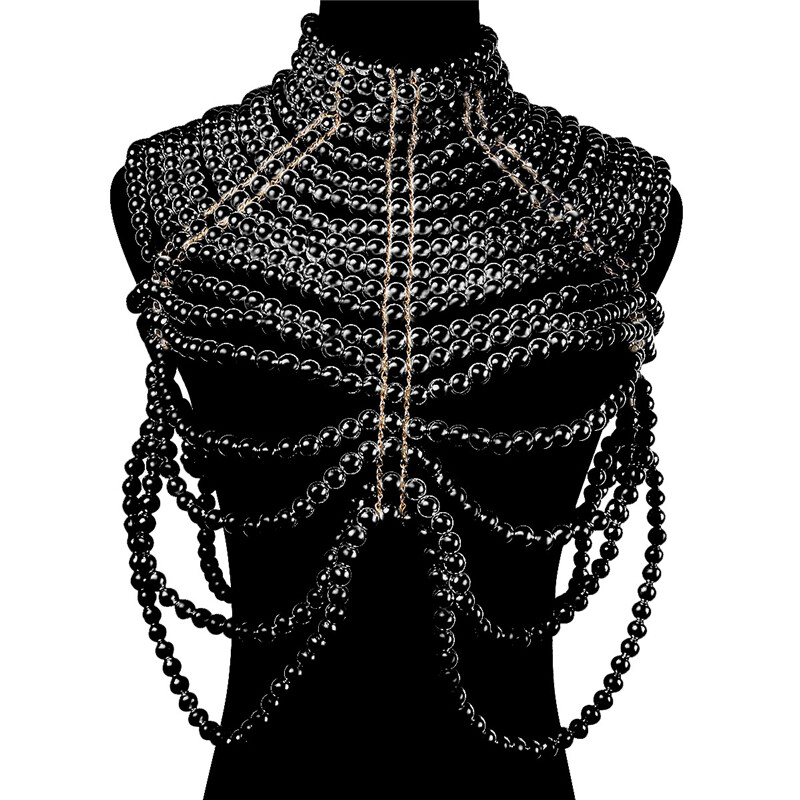 mi様　Pearl Chain Harness Pearl Body Chain, Pearl Body Harness, Skeleton Body Chain