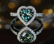 Certified 4.50 Ct Treated Heart Cut Blue Diamond Solitaire Ring In 925 Silver