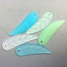 Aqua Green Blue Frost Azore 33x10mm Long Leaf Beach Sea Glass Frosted Charms Q4