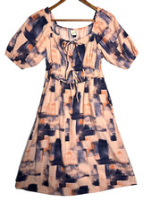 Universal Thread Peasant Dress Womens XS Peach Blue Puff Sleeves