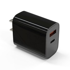 20W Dual Port USB-A USB-C Universal Fast Quick Wall Charger Power Adapter, Black