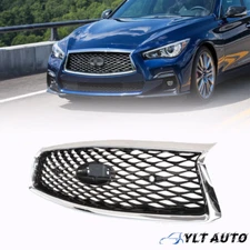 Fits 2018-2022 23 Infiniti Q50 Chrome Bezel Front Bumper Upper Grille Mesh Grill
