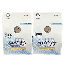 Lot 2 Leggs Sheer Energy Control Top Pantyhose B Nude Light Support Leg 97844