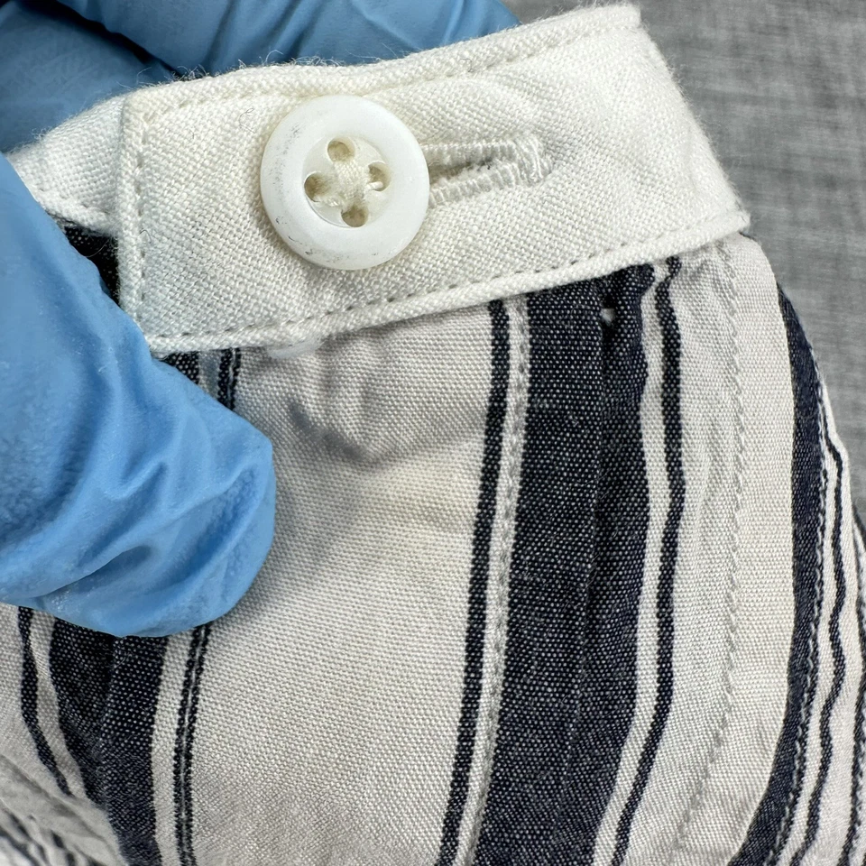 Top para mujer Umii 908 Japón 45 rpm 1 gris azul rayas volantes manga corta Foto 4 de 4