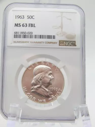 1963 - FRANKLIN HALF DOLLAR - NGC GRADED - MS 63 FBL - FIFTY CENTS  (BT757)
