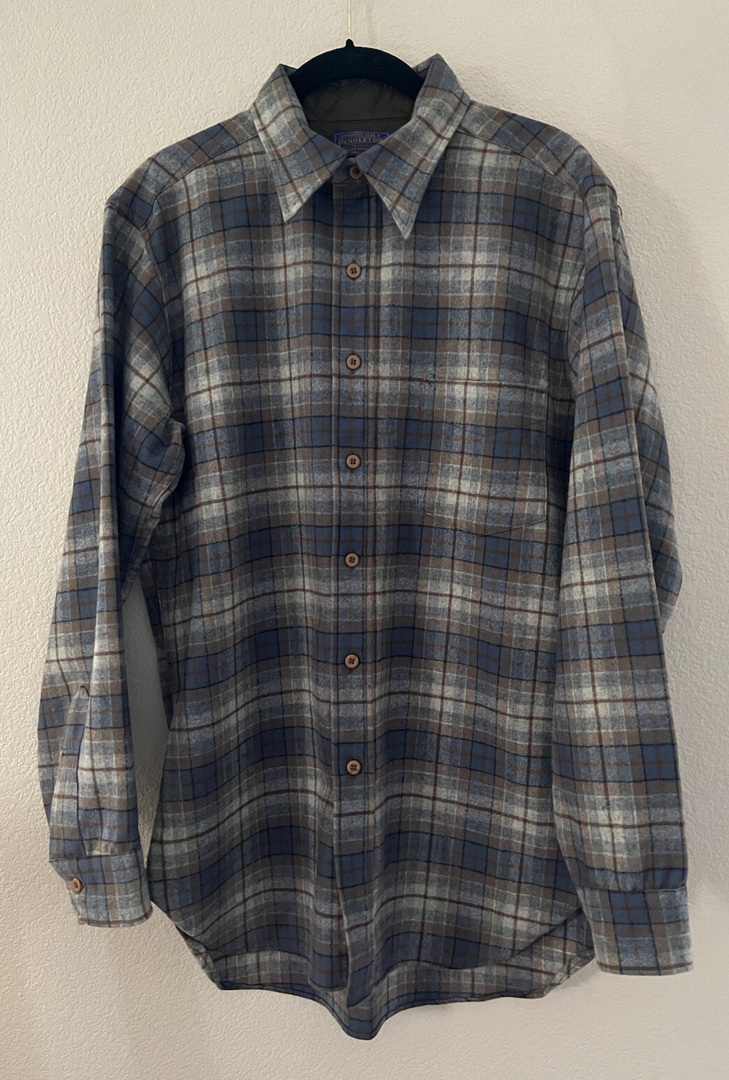 Pendleton Mens Medium Wool Button Down Blue Brown… - image 1