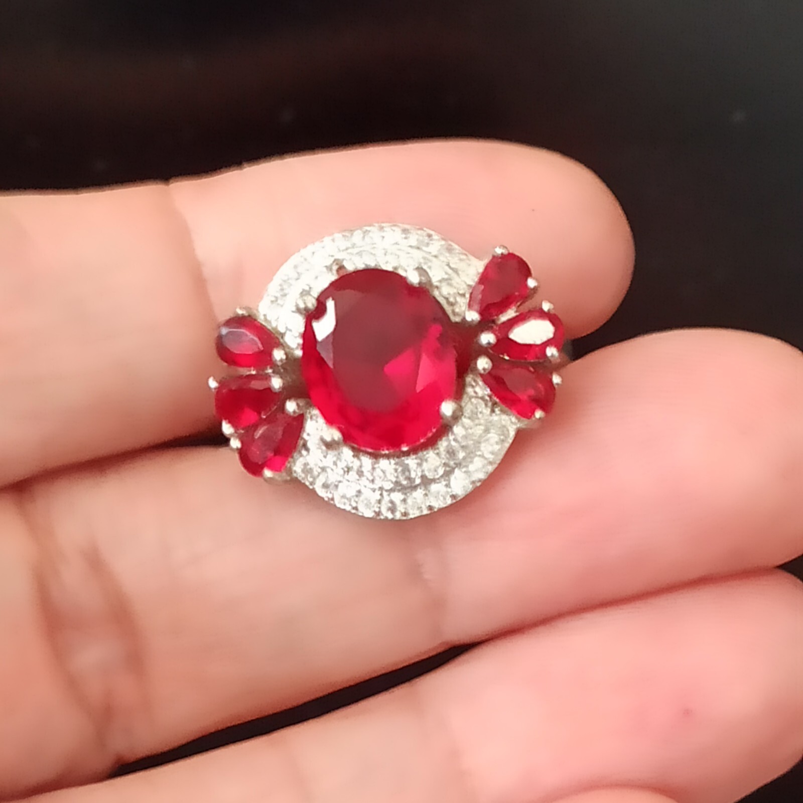 Ruby Red Silver Ring Zirconia Prong Statement Sig… - image 7