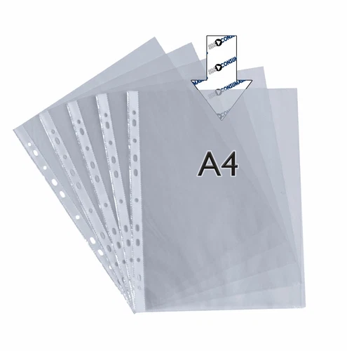 1000 x A4 Clear Plastic Punched Pockets. Transparent Filing Poly Pocket Folders