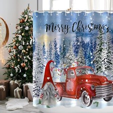 NEW/PKG gnome w truck Christmas Shower Curtain Waterproof Fabric w hooks 72x72