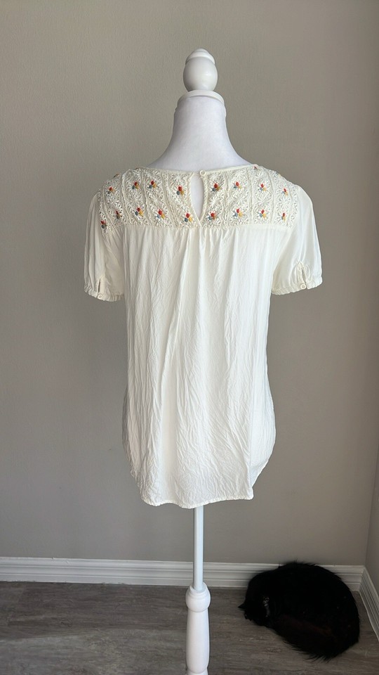 comme toi women’s off white short sleeve embroidered blouse eBay