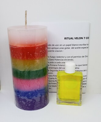 VELA 7 CHAKRAS 7 COLORES 6'' ATRAE DINERO SUERTE AMOR Y PROTECCION INSTRUCCIONES