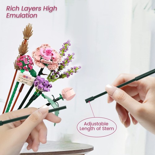 NEW Flower Bouquet Mini Pink Rose eternal flowers Building Block Sets 547 pcs - Picture 6 of 6