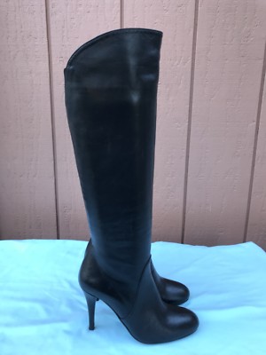 EXCELLENT Stuart Weitzman US Black Leather 1/2 Zip Knee High Boots Heel  A9