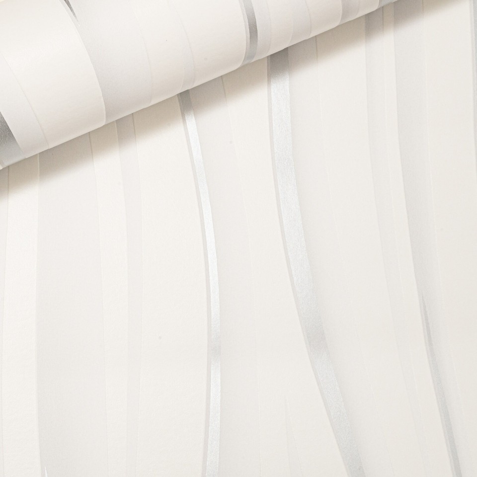 White Silver Wave Wallpaper Textured Metallic Thick High Quality Living