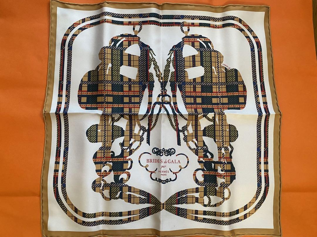 HERMES Scarf Gavroche Petit Carre 45 Brides de Gala Tartan made in