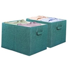 15" x 13" Foldable Fabric Storage Bin with Handles, 2 Pack Turquoise