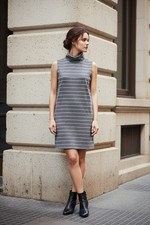 Old Navy Gray Striped Turtle Neck Sleeveless Dress  M
