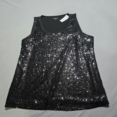 new Lane Bryant Sequin Tank Top Women 18/20 Black Sleeveless Scoop Neck Sparkle