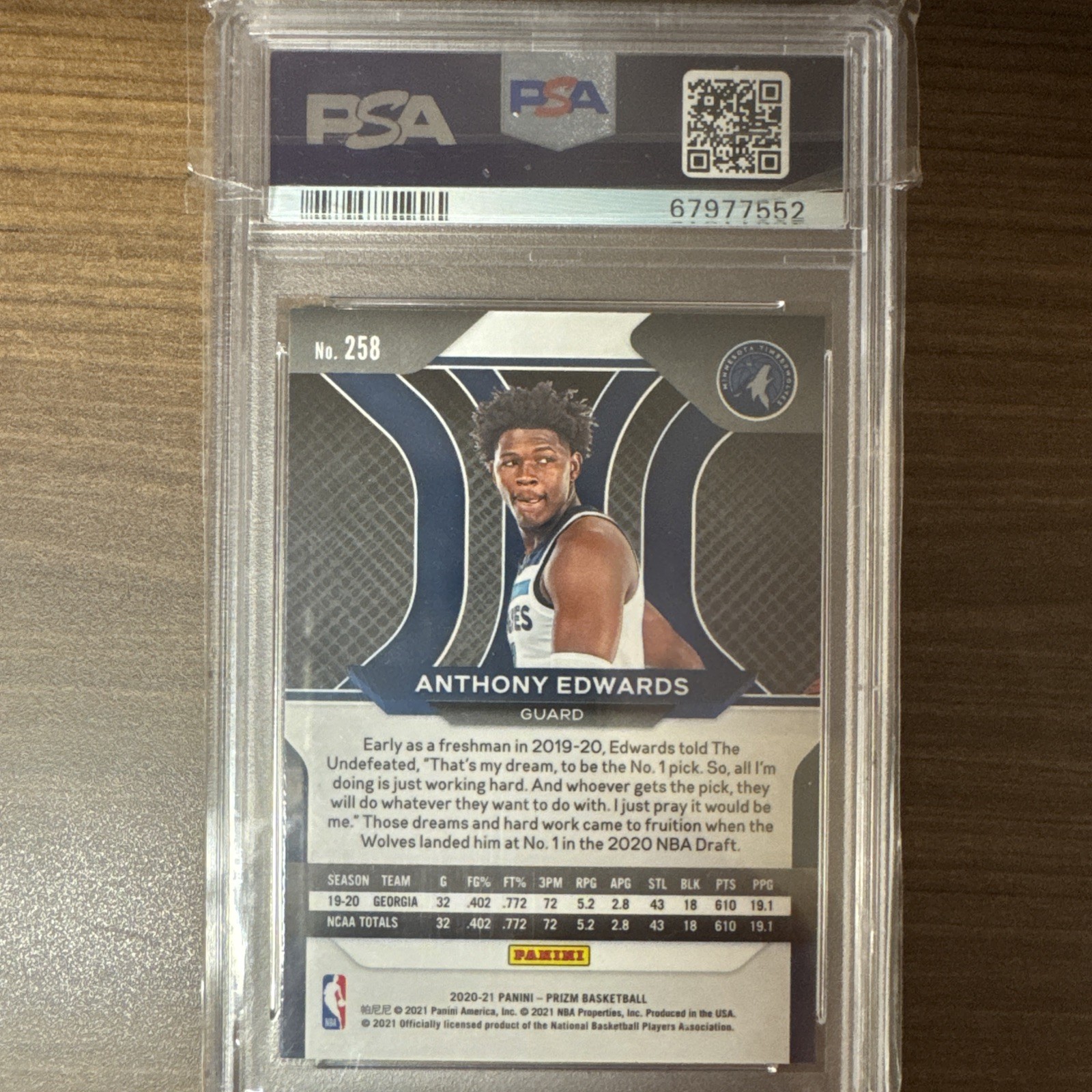 2020-21 Panini Prizm Anthony Edwards #258 (RC) PSA 9 view 7