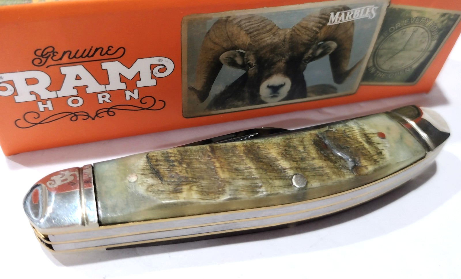 Marble's Genuine Rams Horn Handles 3 Blade Stockman Folding Pocket Knife MR359