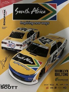 SIGNED 2026 LAVAR SCOTT “SOUTH AFRICA ECHOPARK" #45 NASCAR OREILLY POSTCARD