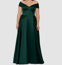 Xscape Women Green Satin Off-Shoulder Lined Front Slit Dress Plus Size 22W
