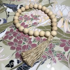 Unbranded Decor Farmhouse Style 10"Natural Wood Beaded Jute Tassel Small Garland