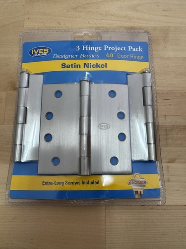 NWT Ives Schlage 4” Four Inch Satin Nickel Door Hinges Designer Xtra Long Screws - Picture 1 of 2
