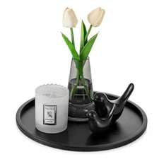  Black Round Candle Tray: Metal Decorative Trays for Coffee Table Centerpiece 