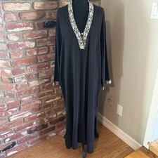 VTG Oscar de la Renta Kaftan Maxi Dress Black White Embroidered Boho Resort 1X