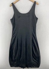 MASNADA Dress 10 ETICHETTA TOSCANA Linen Knee Length Lanten Hem Black NEW