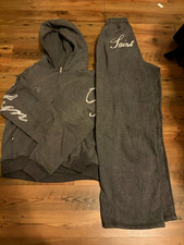 Saint aubyn grey hoodie and sweatpants set with silver cursive text