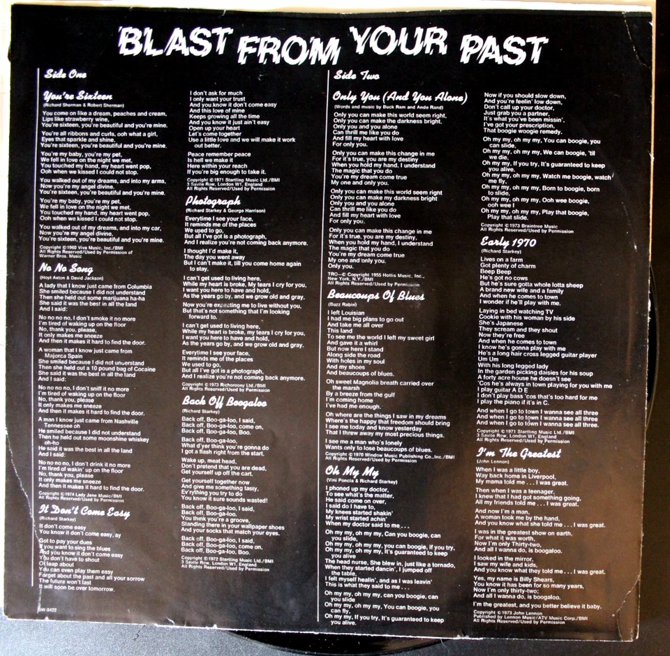 RINGO STARR VINYL LP BLAST FROM THE PAST BEATLES APPLE RECORDS NEAR MINT  - Image 2 of 4