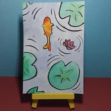 Sindy Fuhr Watercolor Ink Painting 4x6 Inch Original Pop Art Title Koi Pond 