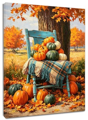 Autumn Orange Pumpkin Thanksgiving Fall Canvas Wall Art for Bathroom Living Room