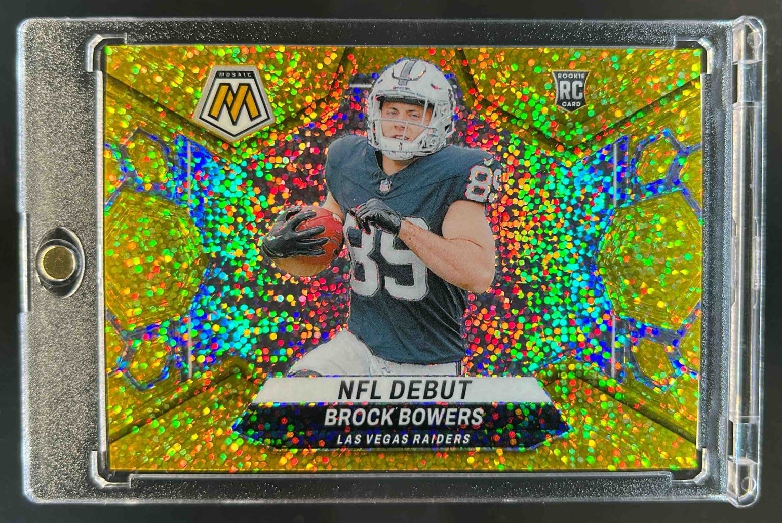2024 Mosaic Brock Bowers RC Gold Sparkle Prizm NFL Debut #3/24 Raiders