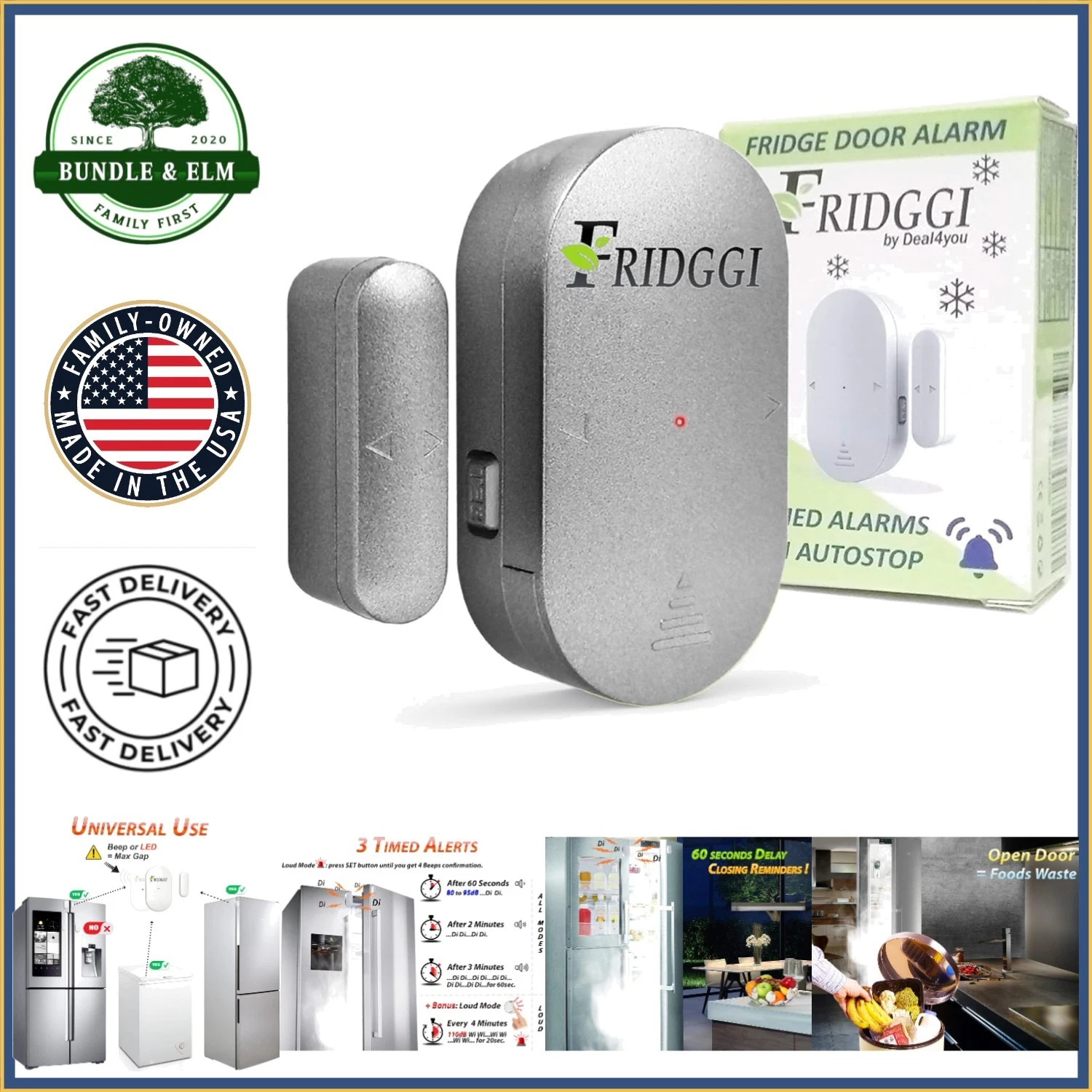Mini Refrigerator Door Alarm with Alkaline Batteries Included and Easy Mounting
