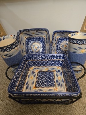 Temp-tations by Tara Old World Blue 6-Piece Floral Nesting Bakeware Set & Cups