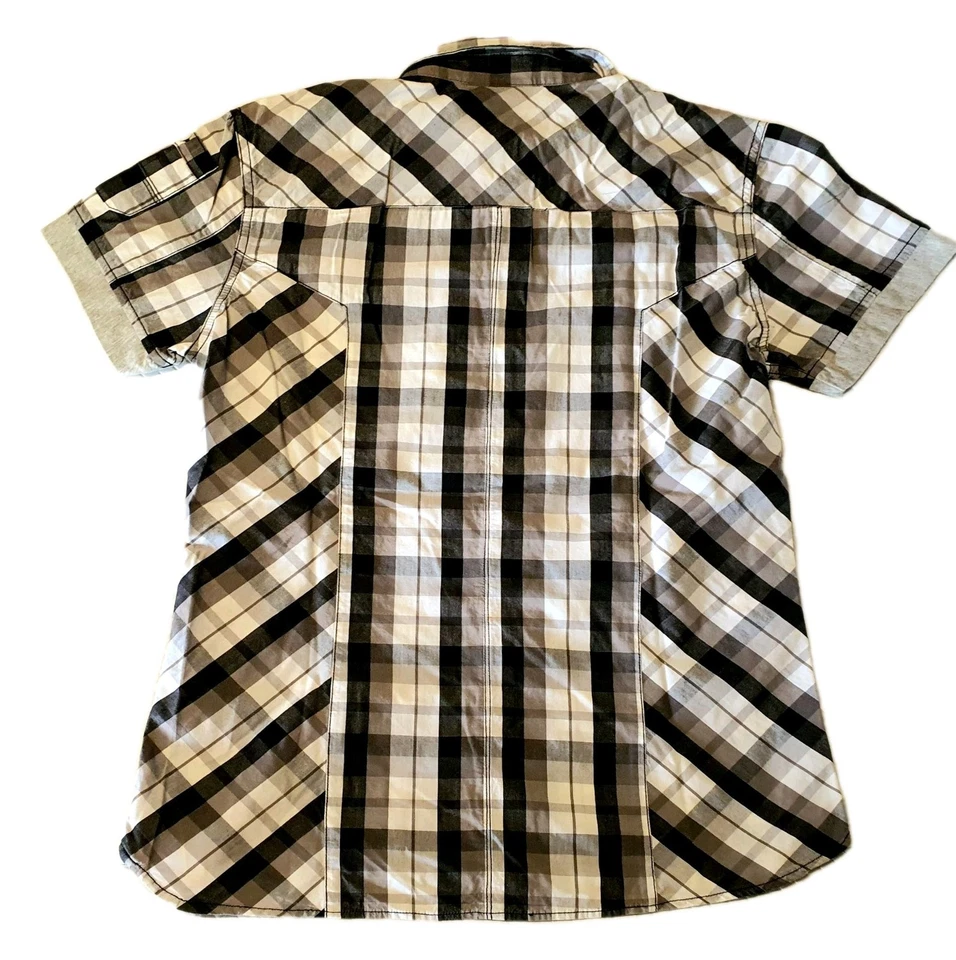 Lonsdale London Mens M Short Sleeve Shirt Black White Plaid Button Free Post  - Image 2 of 4