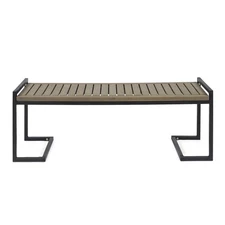 Acacia Wood Bench with Black Iron Legs, Hand-Crafted
