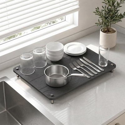 USELUCK Stone Dish Drying Mat Gray 13x12 Diatomite Quick Dry Countertop Mat