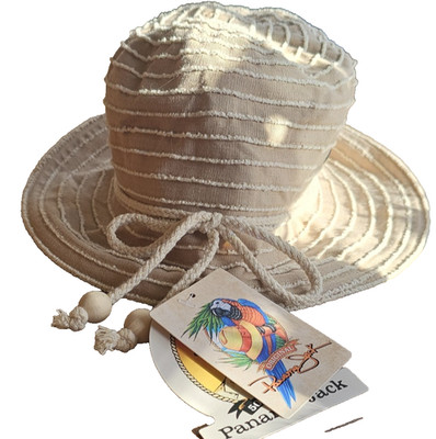 Panama Jack Bucket Hat Adult One Size Beige W/ White Stitched Striped NWT