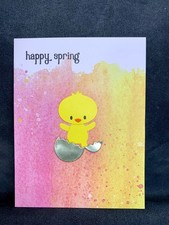 Happy Easter Card Handmade Adorable Hatching Chick Yellow Pink Tie-dye 