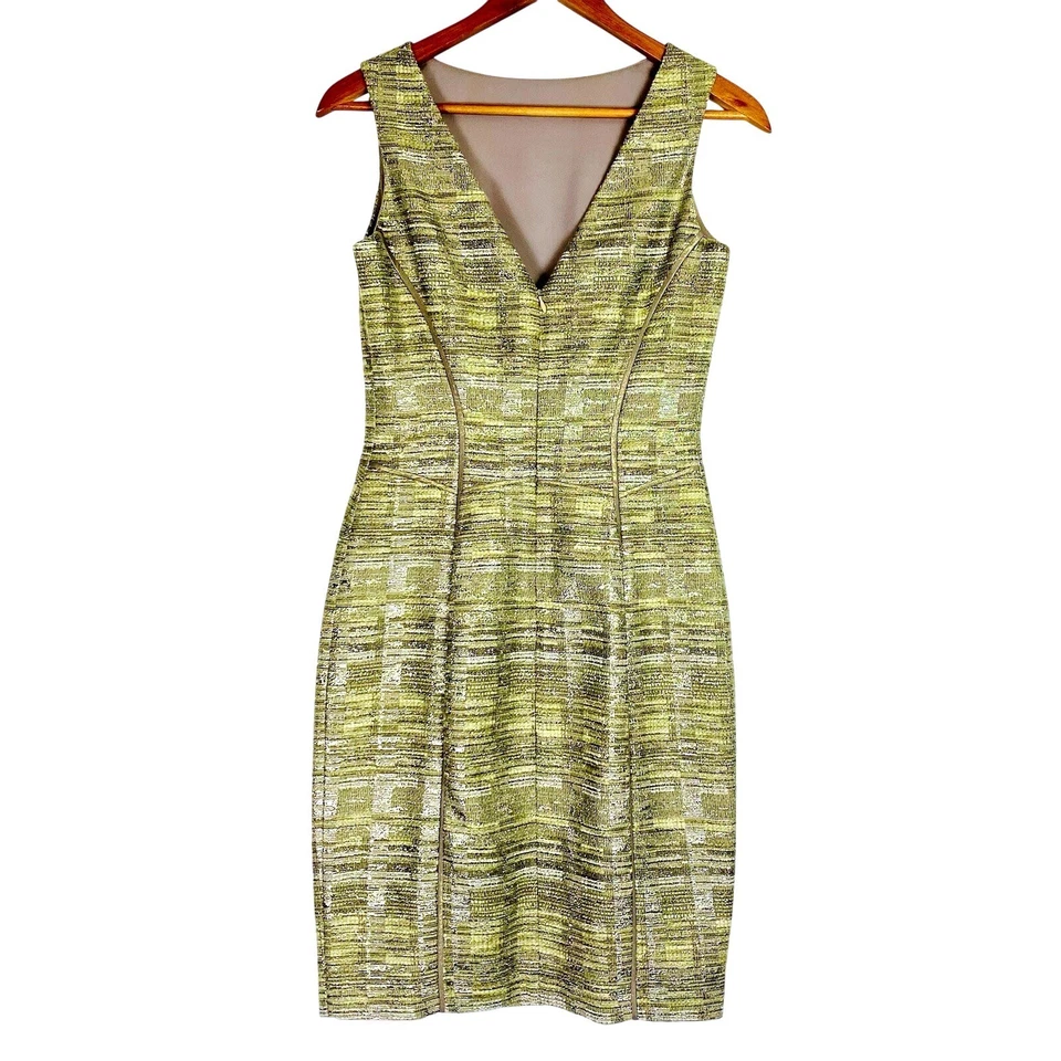 Платье-футляр WEAR ONCE Badgley Mischka размер 0 миди золотой твидовый карандаш карьерный официальный - Изображение 3 из 4
