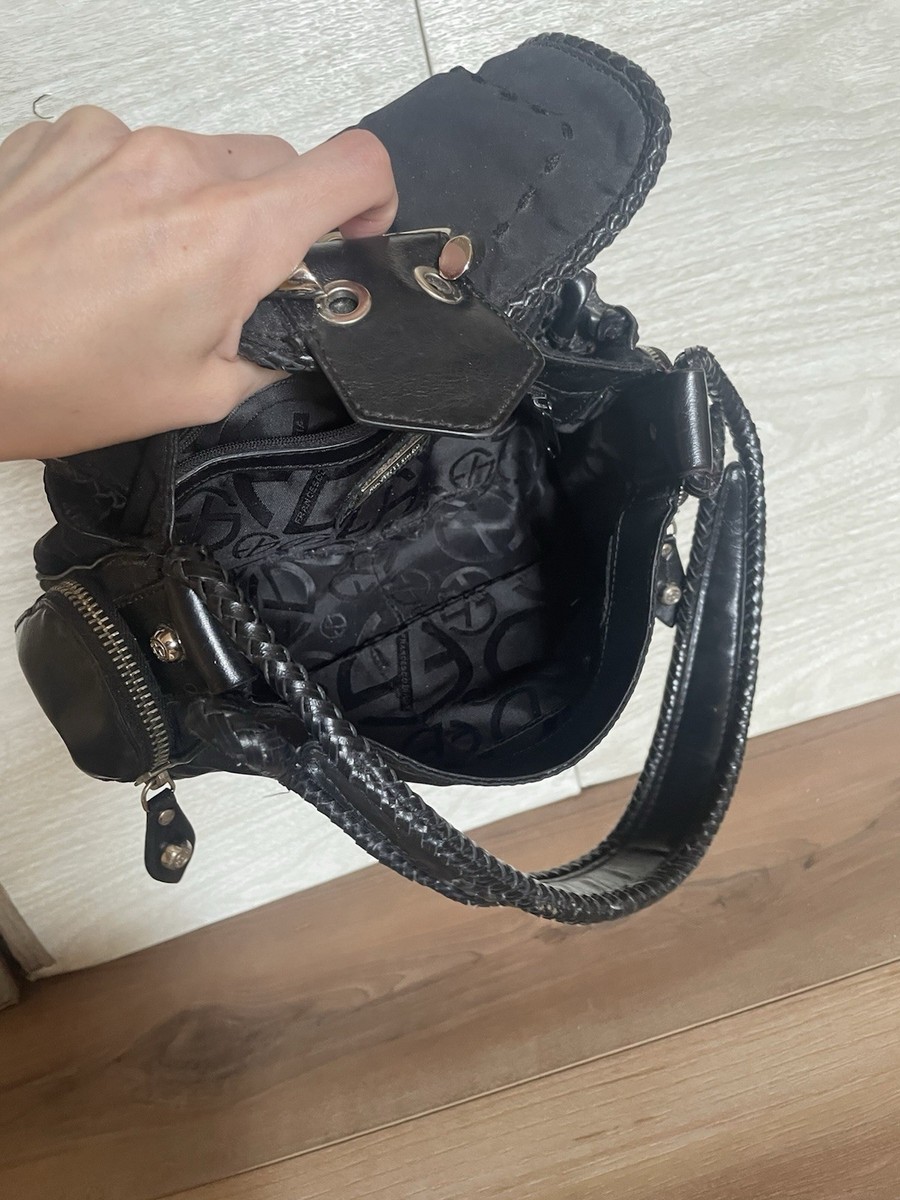 Francesco Biasia Y2K Black Nylon Leather Stitched Strap Shoulder