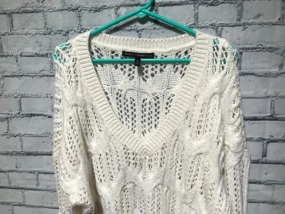 White House Black Market, L, White Long Sleeve Knit Sweater, Pullover - Image 2 of 4