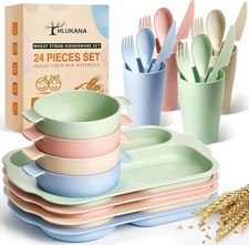 24 Pcs Wheat Straw Dinnerware Cutlery Set Unbreakable Tableware Set Including