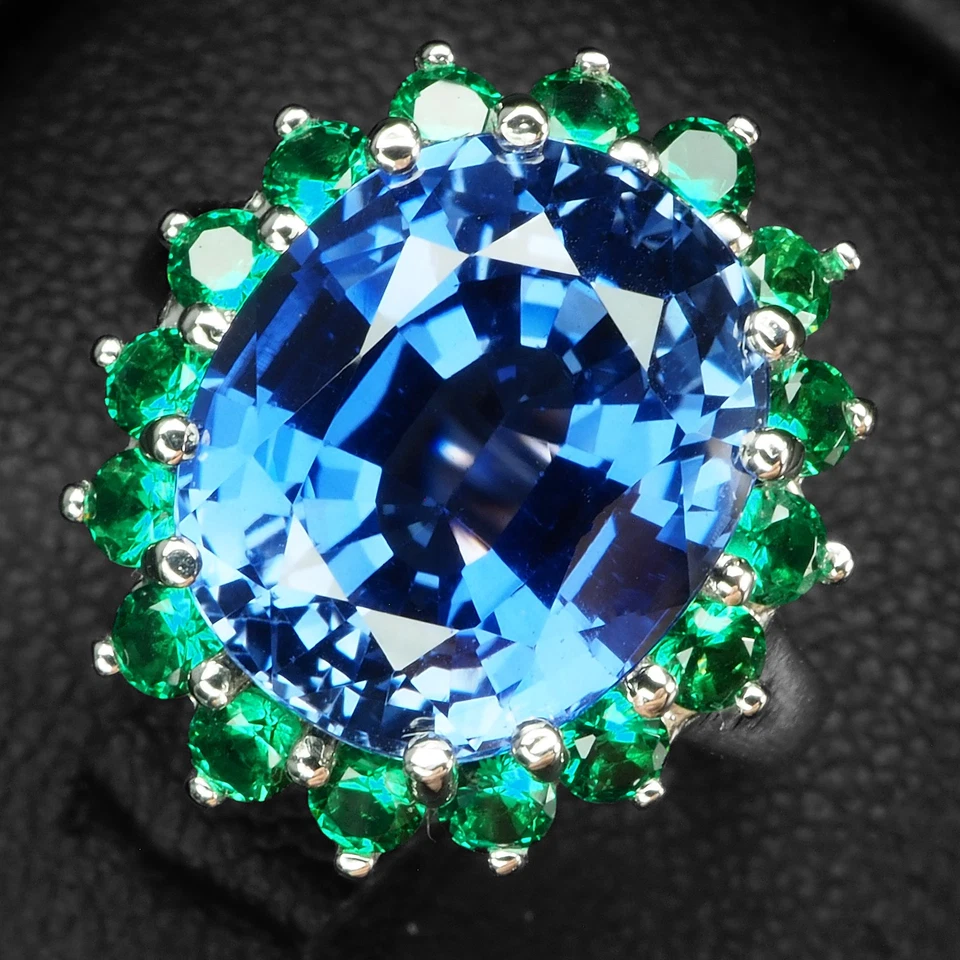 VIBRANTES ANILLOS DE ORO BLANCO DE PLATA DE LEY 925 DE 6,20 QUILATES CON ZAFIRO AZUL REAL TALLA 6 Foto 2 de 4