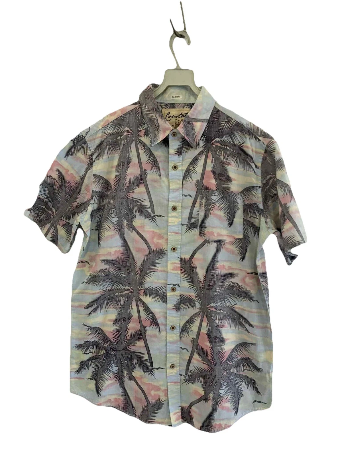 Coastal Hawaiian Aloha Shirt Palm Tree Print Multicolor Cotton Men’s Size M#C12