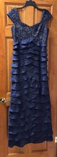 Ignite Evenings Navy Blue Mother of Bride Beaded Bodice Tiered Skirt Dress Sz 8